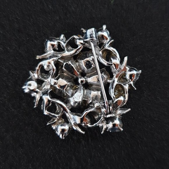 Vintage 1970s Turquoise Marbled Art Glass Pinwheel Floral Silver-Tone Brooch - Picture 8 of 11